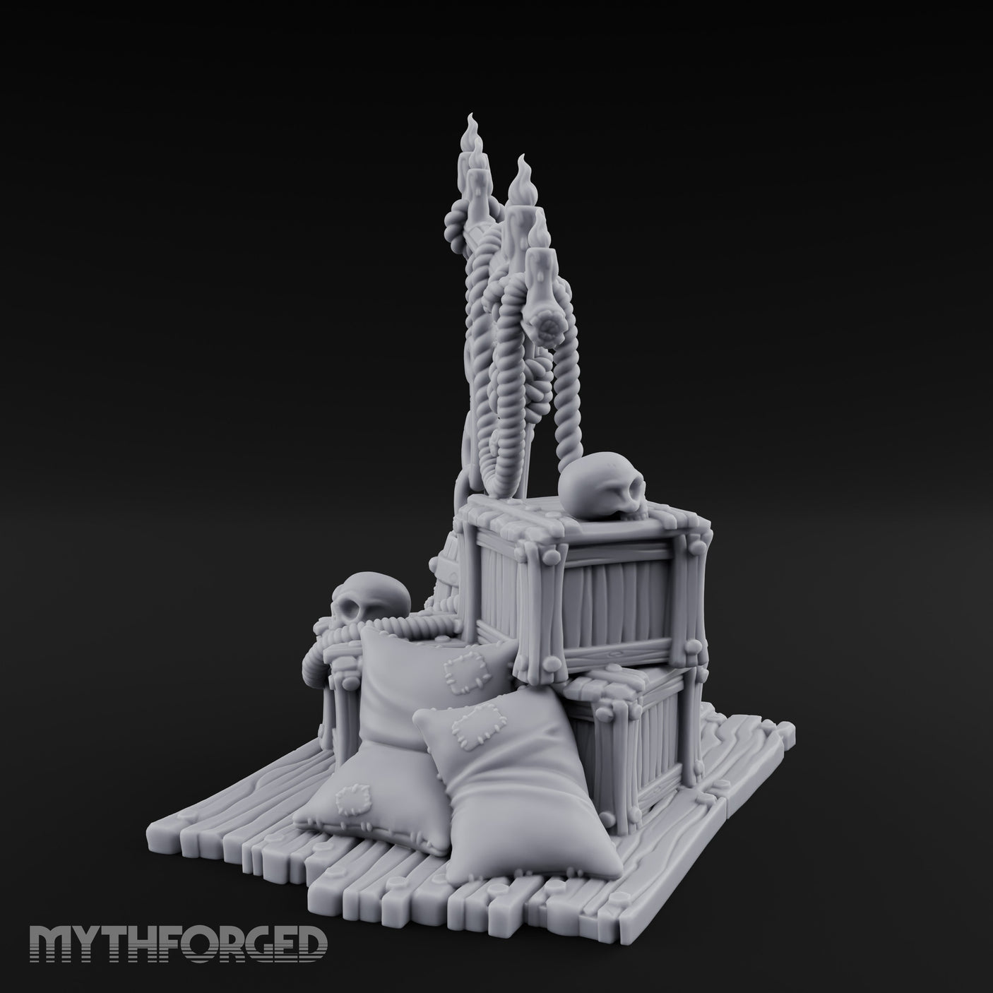 Hook-Hung Candle-Clustered Pirate Dock Clutter Scene Miniature for Dungeons and Dragons, Pathfinder or other TTRPGs