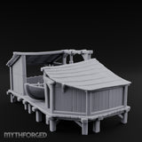 Hook-Hung Rowboat-Cradling Waterfront Boathouse Workshop Miniature for Dungeons and Dragons, Pathfinder or other TTRPGs