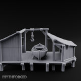 Hook-Hung Rowboat-Cradling Waterfront Boathouse Workshop Miniature for Dungeons and Dragons, Pathfinder or other TTRPGs