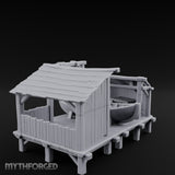 Hook-Hung Rowboat-Cradling Waterfront Boathouse Workshop Miniature for Dungeons and Dragons, Pathfinder or other TTRPGs