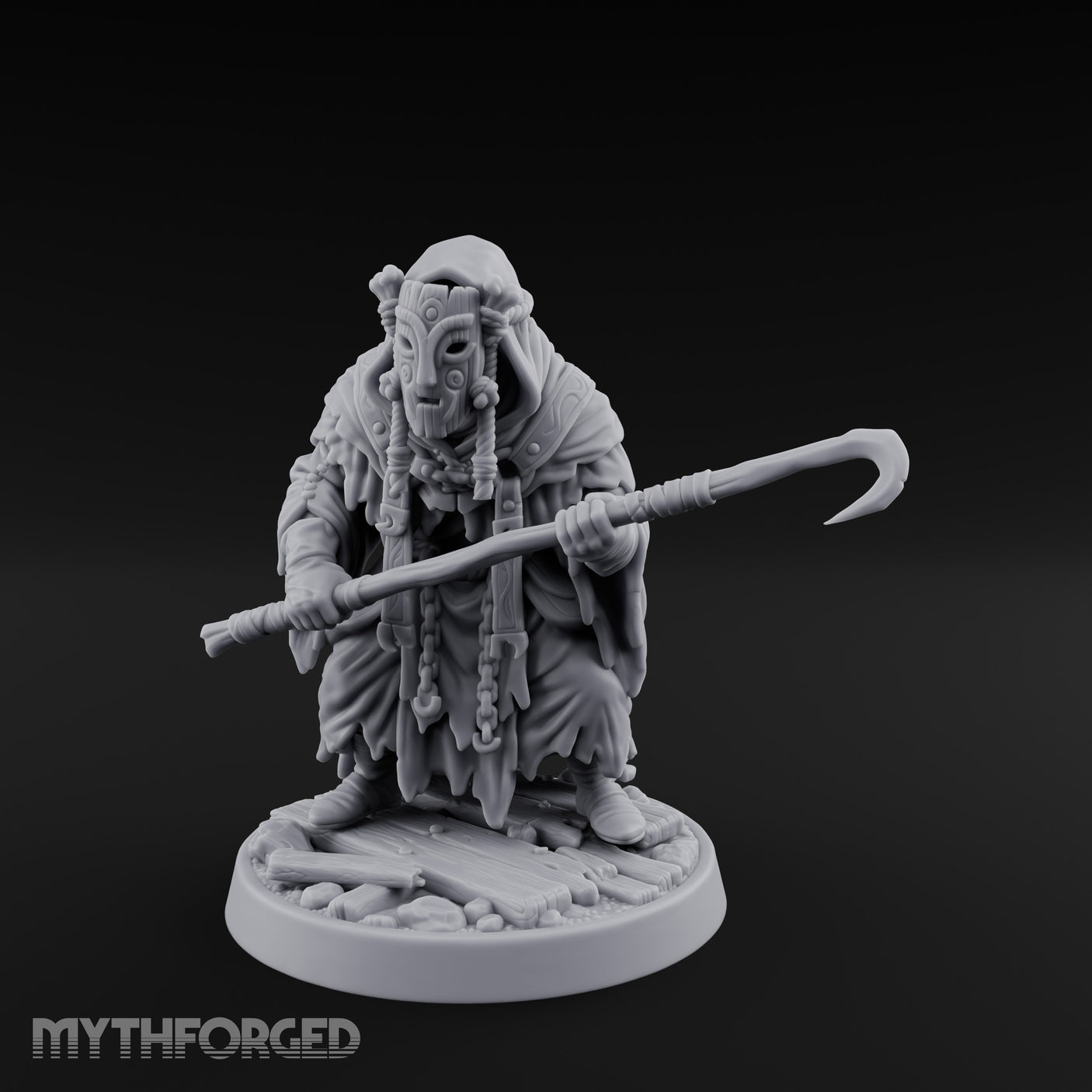 Hook Staff Gripping Human Swamp Scout Miniature for Dungeons and Dragons, Pathfinder or other TTRPGs