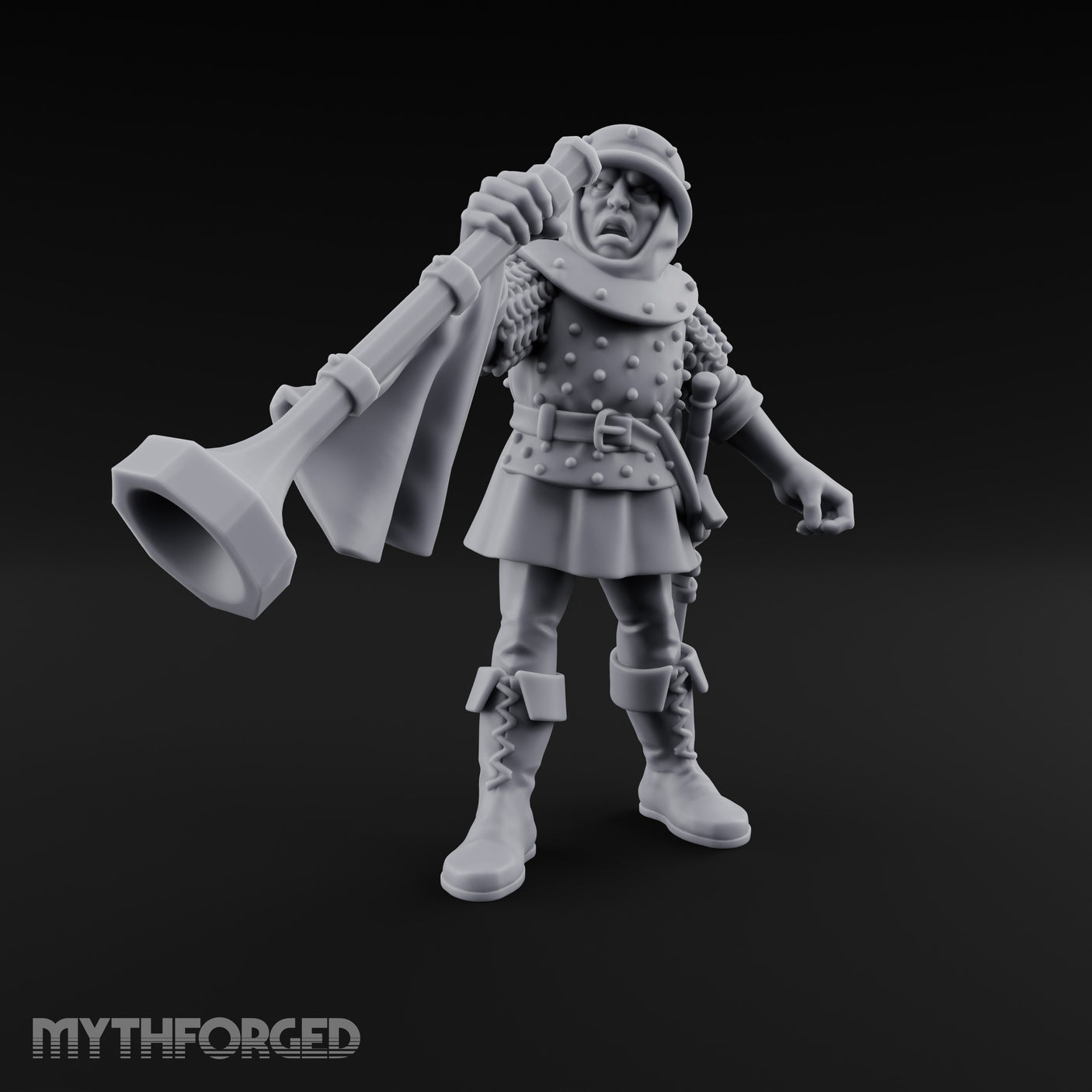 Horn Blaring Shouty Human Musician Miniature for Dungeons and Dragons, Pathfinder or other TTRPGs