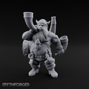 Horn Guzzling Dwarf Barbarian Miniature for Dungeons and Dragons, Pathfinder or other TTRPGs