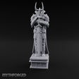 Horn-Helmed Sword-Gripping Armored Warrior Statue