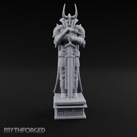 Horn-Helmed Sword-Gripping Armored Warrior Statue gallery 1