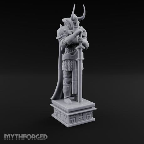 Horn-Helmed Sword-Gripping Armored Warrior Statue gallery 2