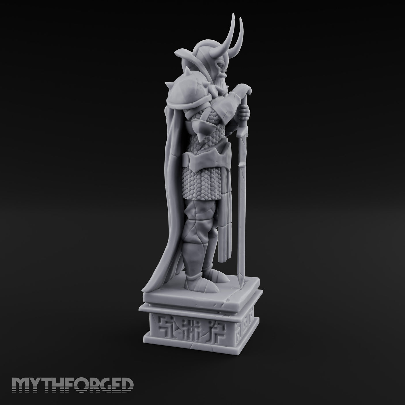 Horn-Helmed Sword-Gripping Armored Warrior Statue gallery 3