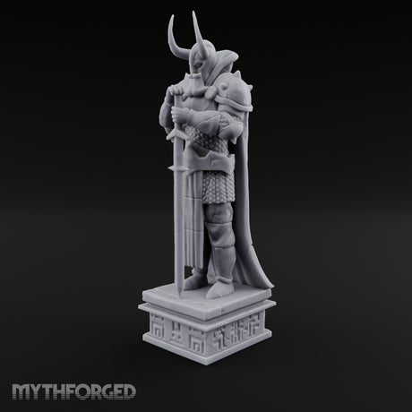Horn-Helmed Sword-Gripping Armored Warrior Statue gallery 8