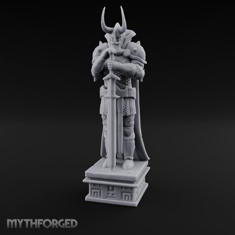 Horn-Helmed Sword-Gripping Armored Warrior Statue gallery 9