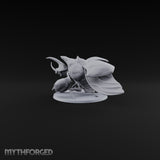 Horn Down, Shell Wide Giant Fire Beetle with Rhinoceros Horn and Open Wing Cases — A