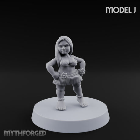 Hula Dancing Halfling Dancer J Miniature for Dungeons and Dragons, Pathfinder or other TTRPGs