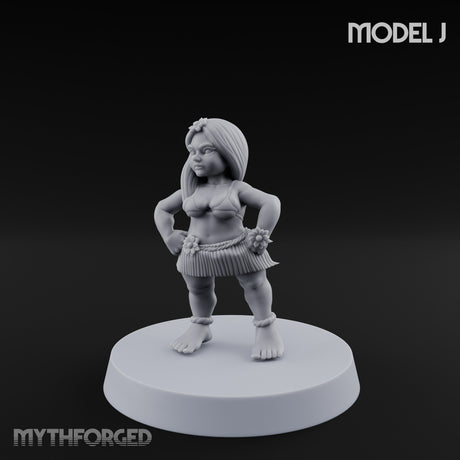 Hula Dancing Halfling Dancer J Miniature for Dungeons and Dragons, Pathfinder or other TTRPGs