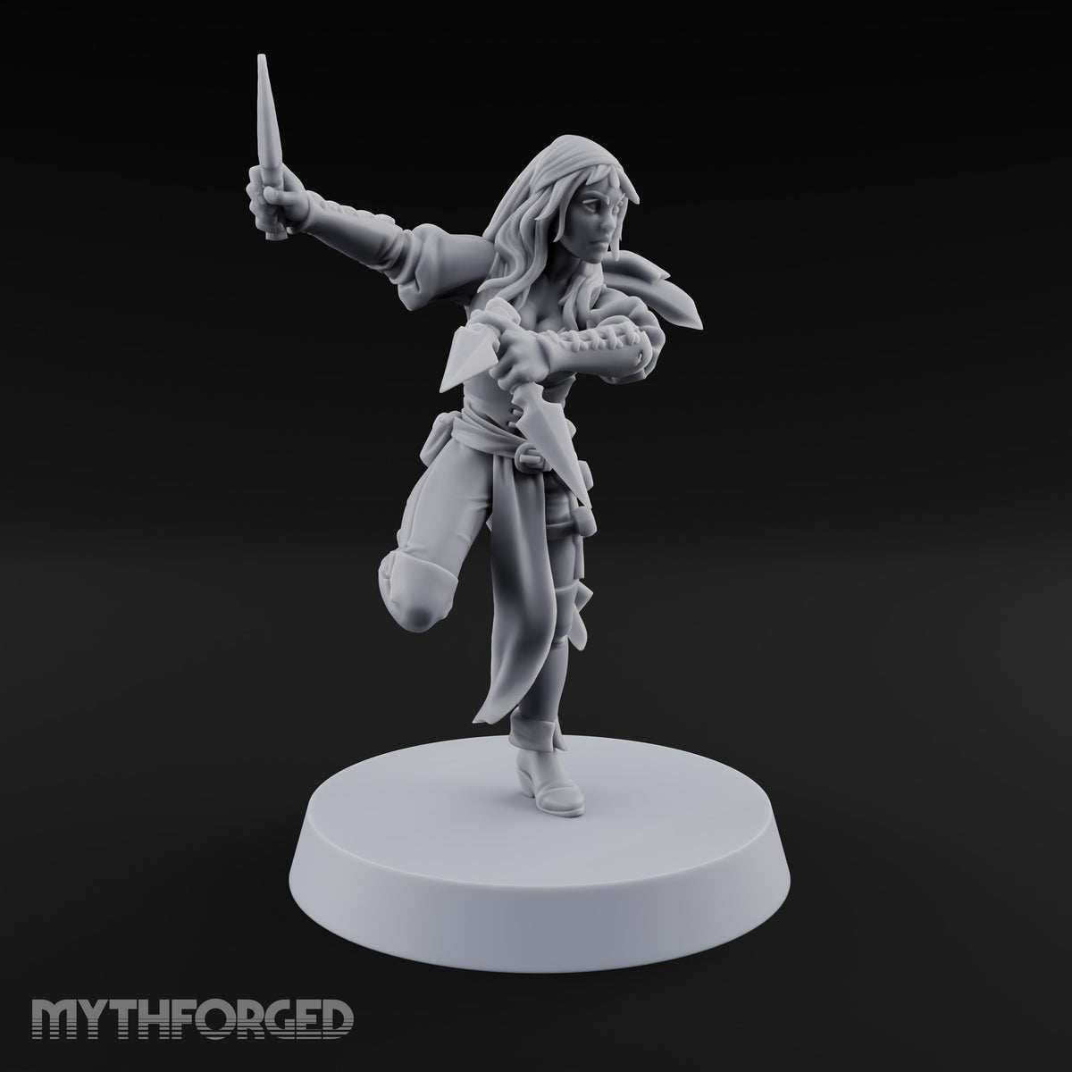 Never Lands Twice in One Spot Human Female Rogue with Twin Curved Blades — Knives