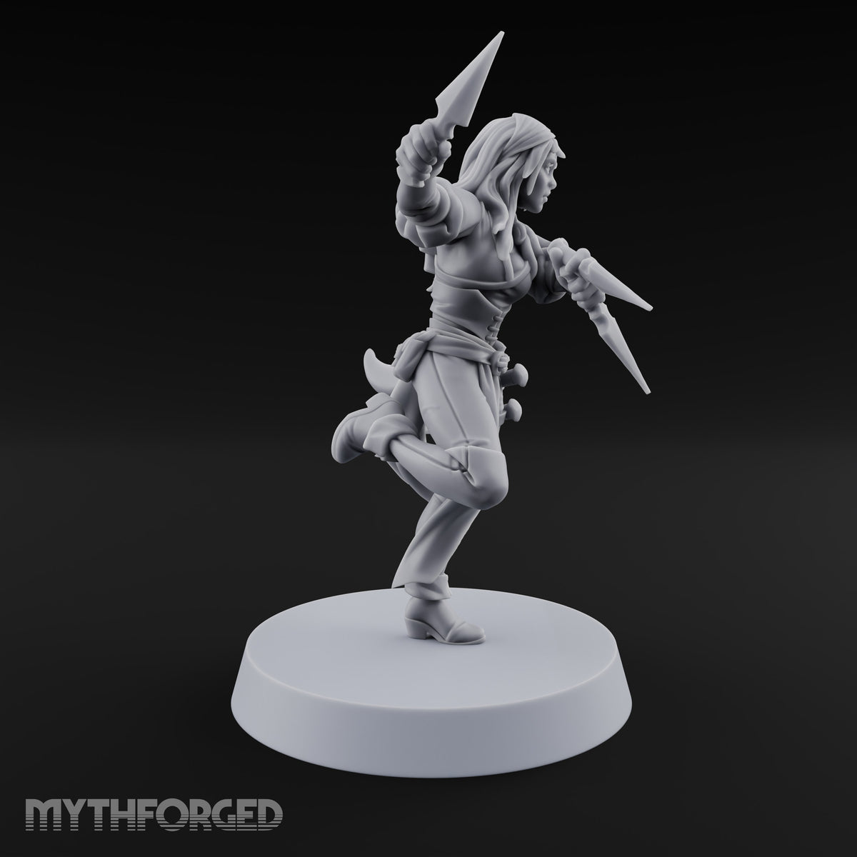 Never Lands Twice in One Spot Human Female Rogue with Twin Curved Blades — Knives