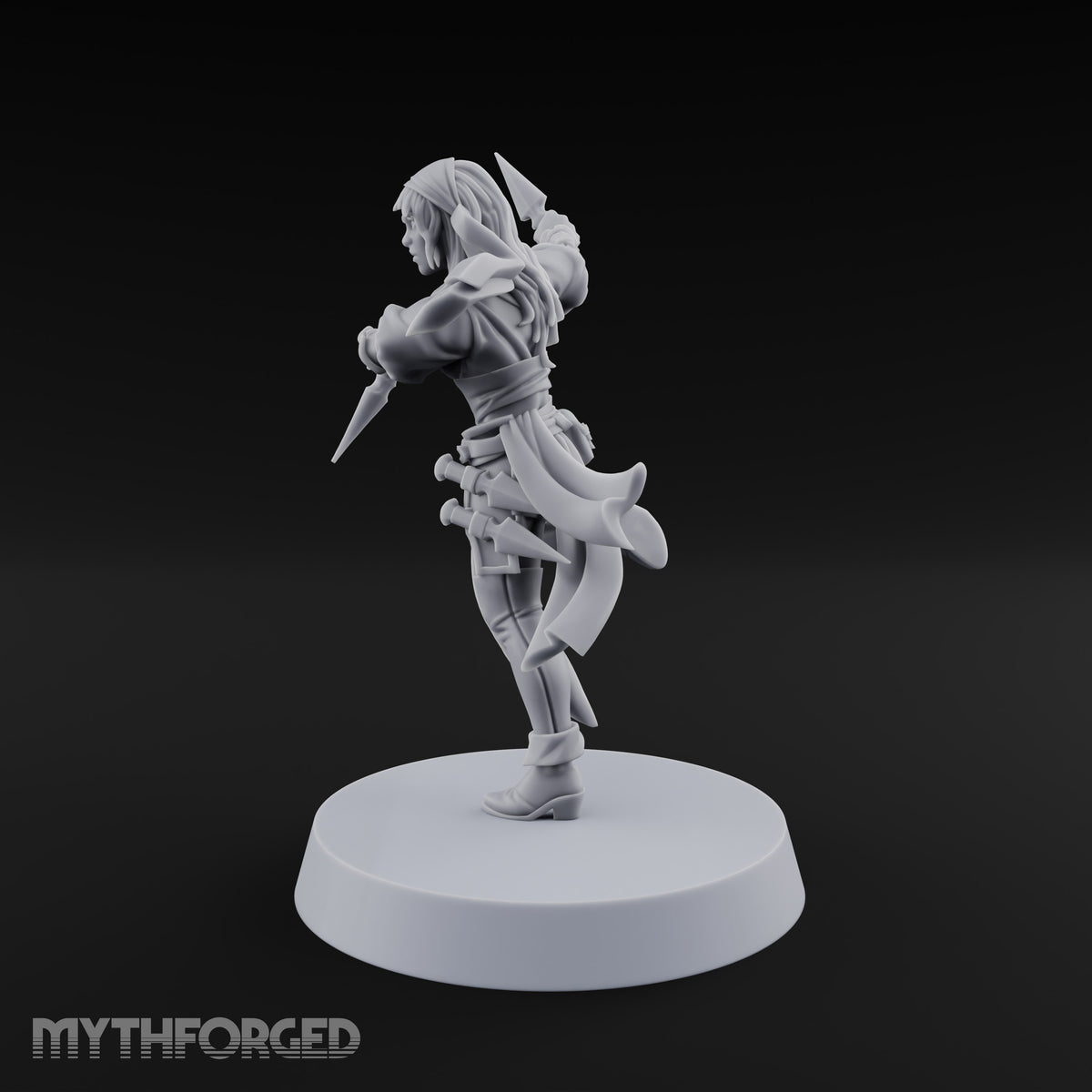 Never Lands Twice in One Spot Human Female Rogue with Twin Curved Blades — Knives