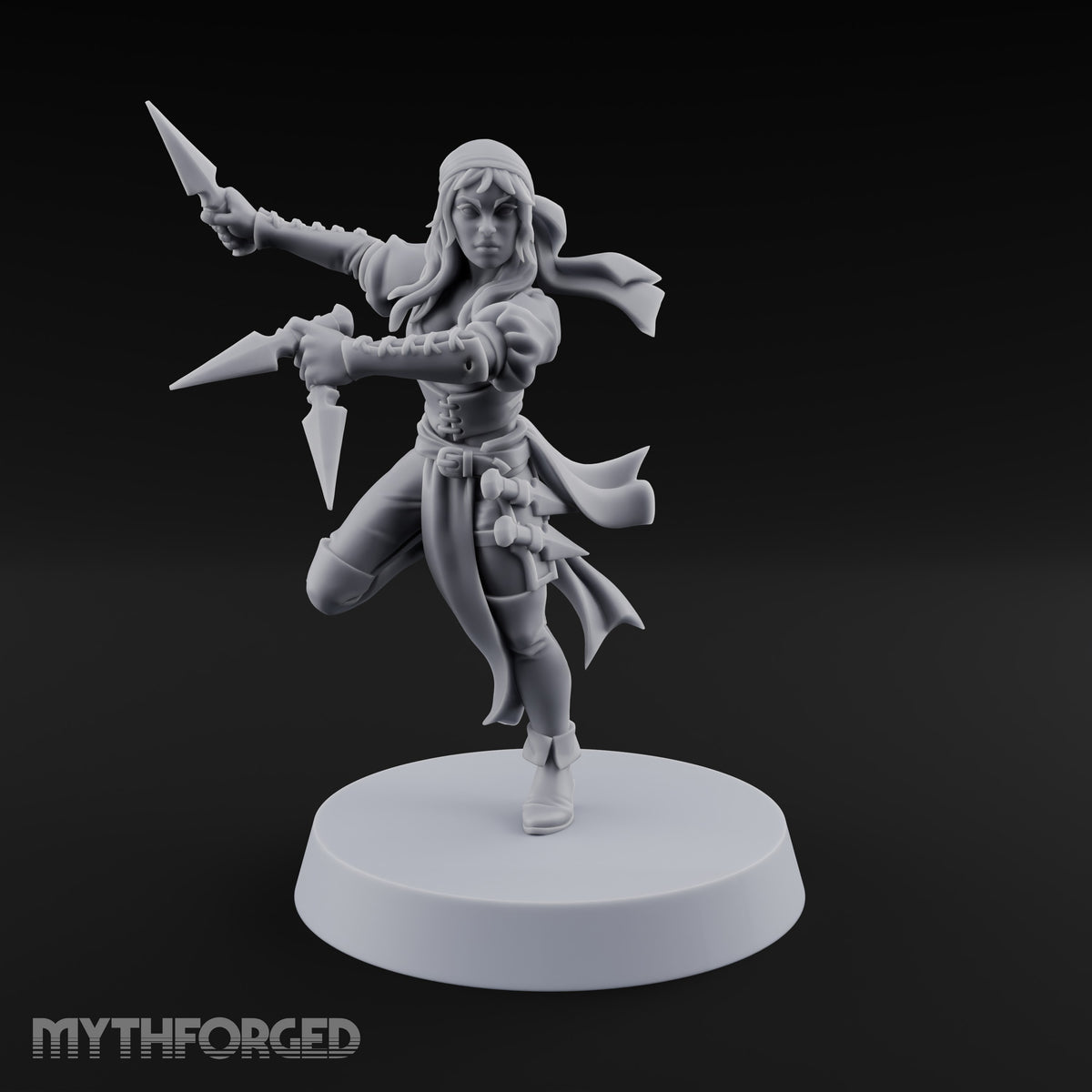 Never Lands Twice in One Spot Human Female Rogue with Twin Curved Blades — Knives