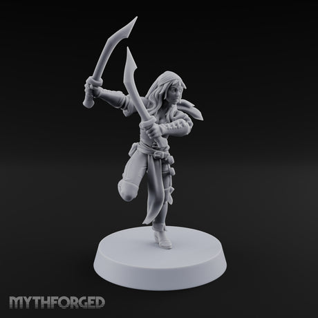 Never Lands Twice in One Spot Human Female Rogue with Twin Curved Blades — Swords