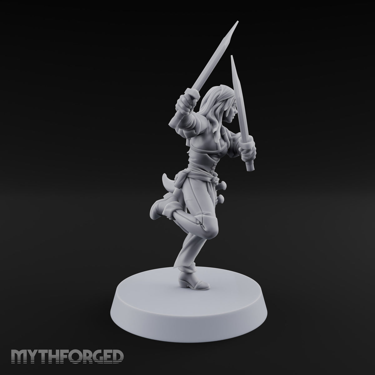 Never Lands Twice in One Spot Human Female Rogue with Twin Curved Blades — Swords