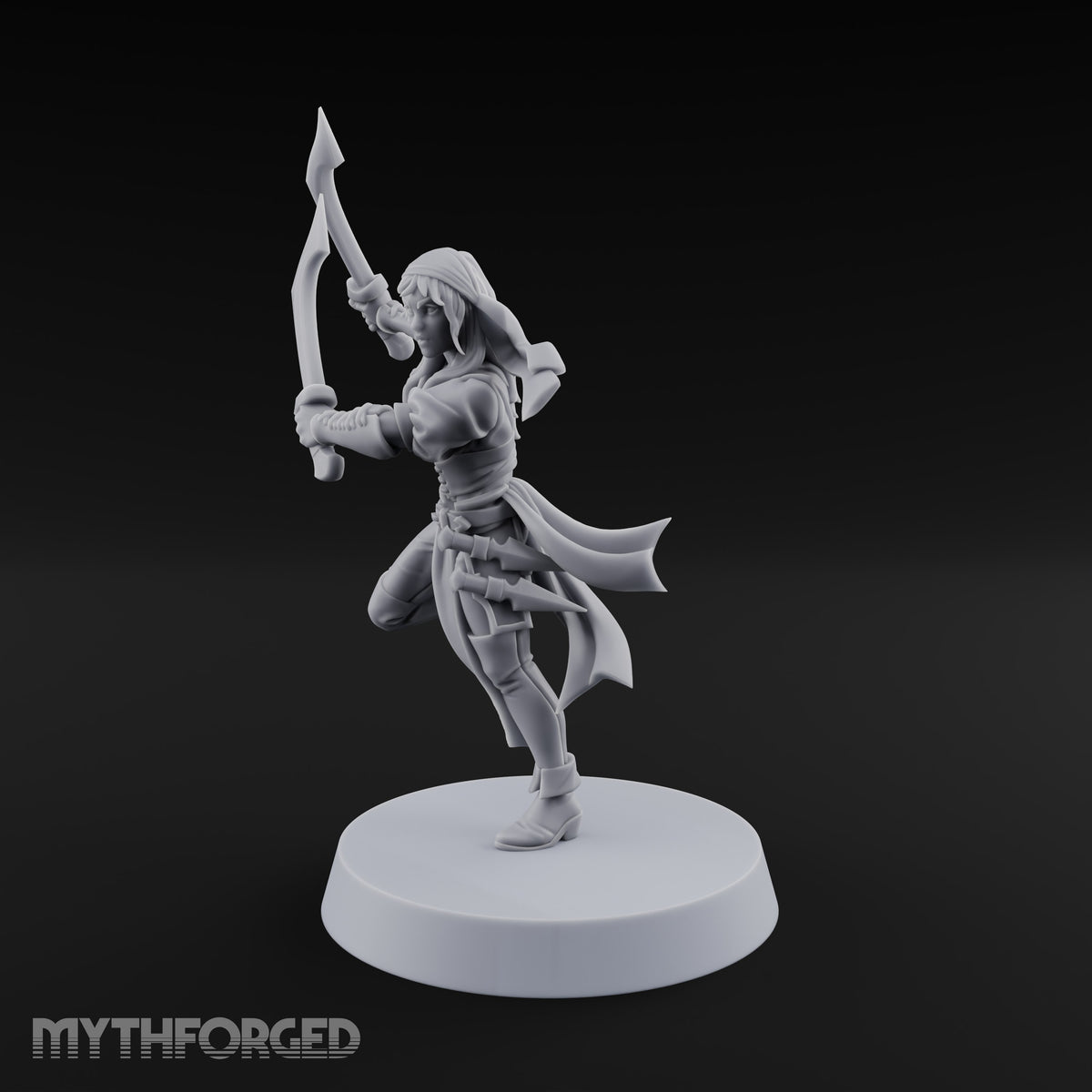 Never Lands Twice in One Spot Human Female Rogue with Twin Curved Blades — Swords