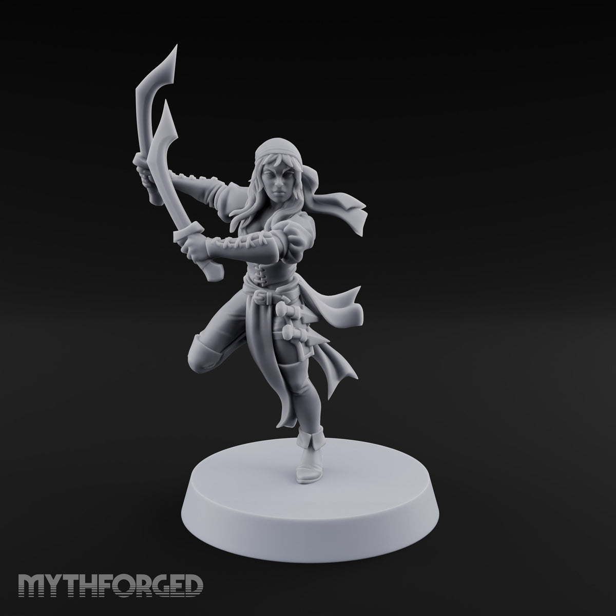 Never Lands Twice in One Spot Human Female Rogue with Twin Curved Blades — Swords