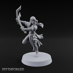 Never Lands Twice in One Spot Human Female Rogue with Twin Curved Blades — Swords