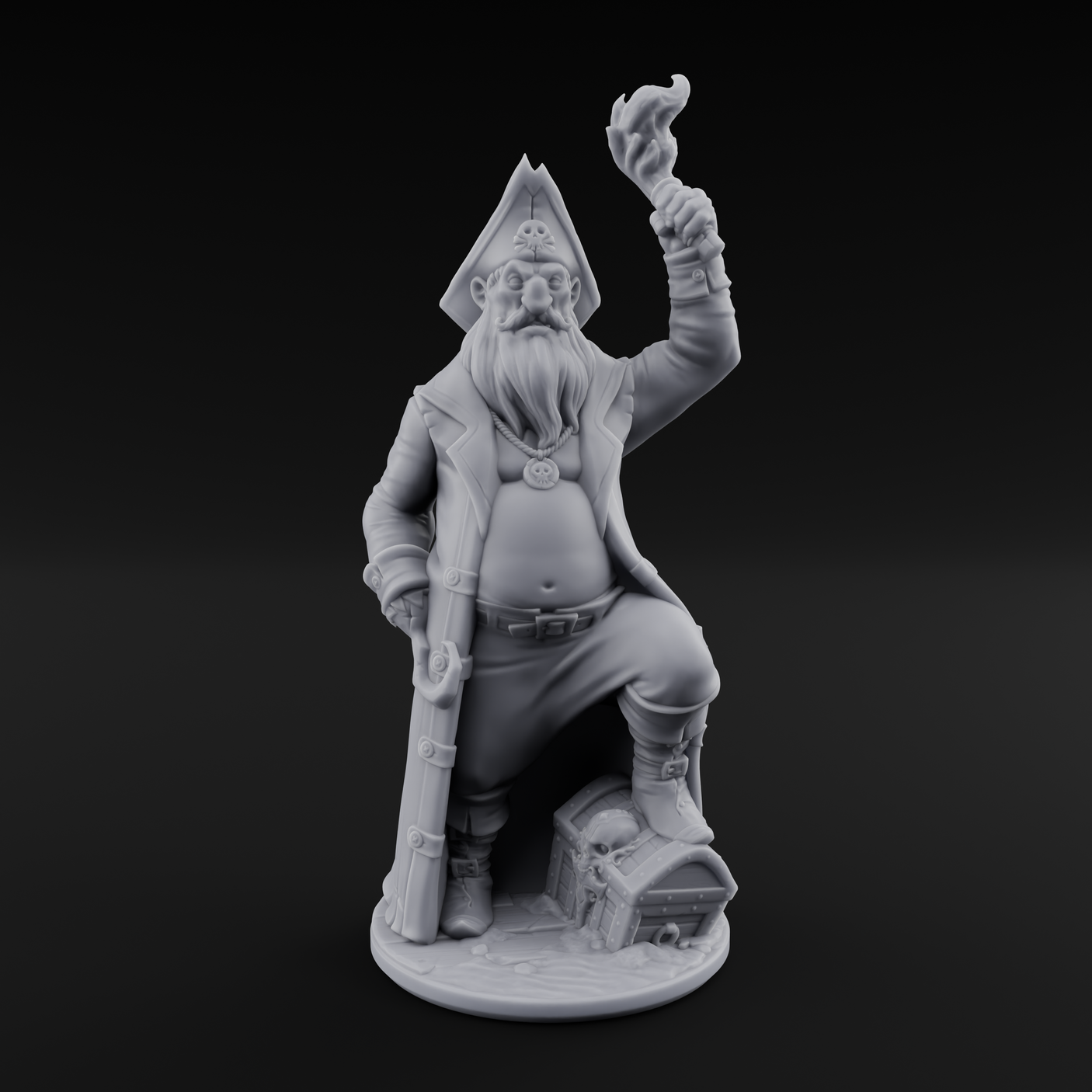 Belly Out Treasure Hunting Human Pirate Captain Miniature for Dungeons and Dragons, Pathfinder or other TTRPGs