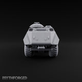 Half Wheels, Half Tracks Sci-Fi Armoured Half-Track Vehicle with Gunner — Closed Hatch