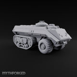 Half Wheels, Half Tracks Sci-Fi Armoured Half-Track Vehicle with Gunner — Closed Hatch