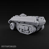 Half Wheels, Half Tracks Sci-Fi Armoured Half-Track Vehicle with Gunner — Closed Hatch