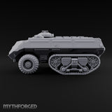 Half Wheels, Half Tracks Sci-Fi Armoured Half-Track Vehicle with Gunner — Closed Hatch