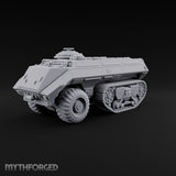 Half Wheels, Half Tracks Sci-Fi Armoured Half-Track Vehicle with Gunner — Closed Hatch