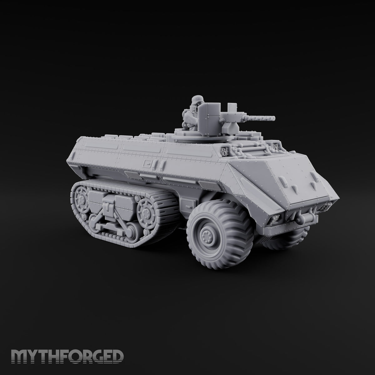 Half Wheels, Half Tracks Sci-Fi Armoured Half-Track Vehicle with Gunner — Gunner Head 2