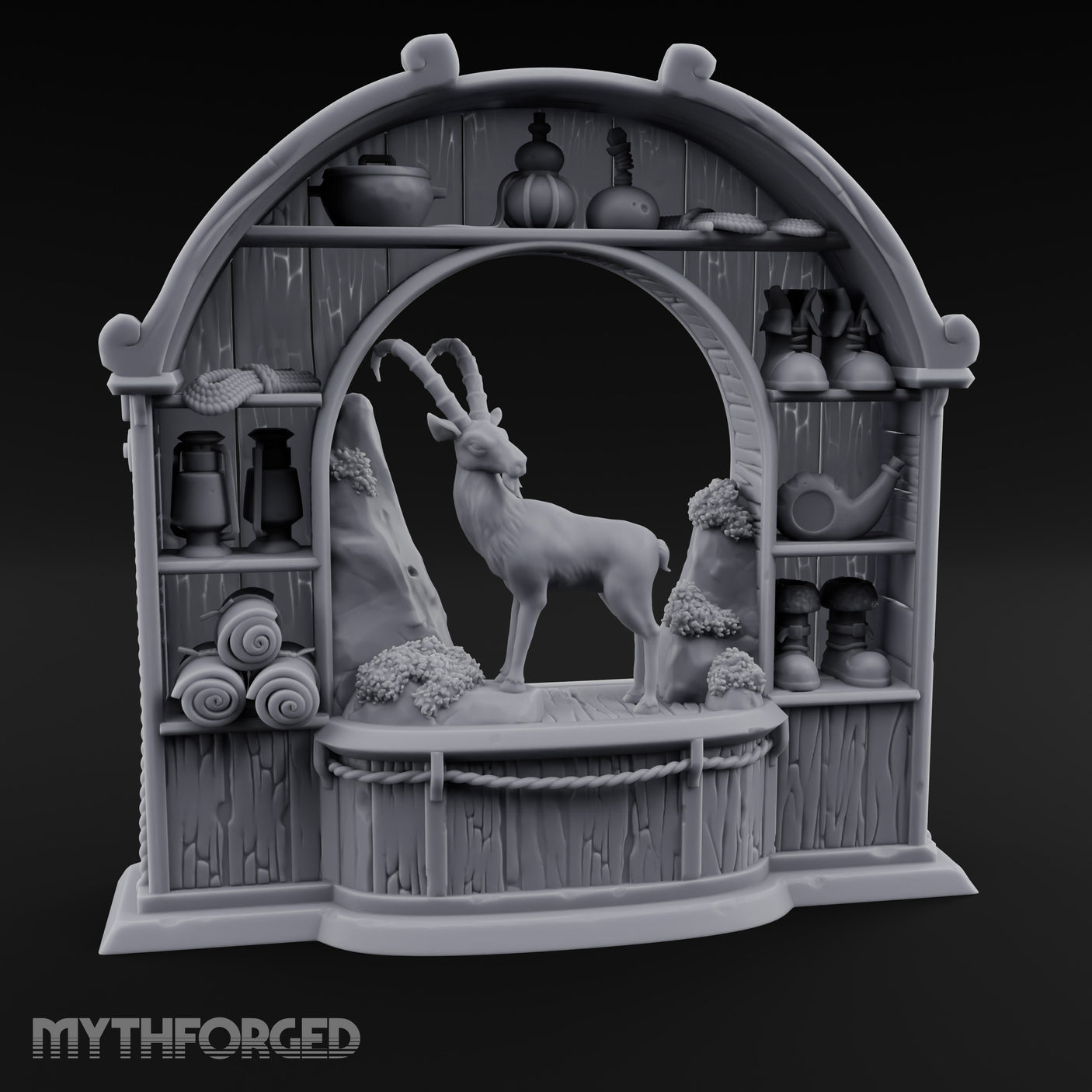 Ibex-Display Rope-Trimmed Adventurer's Shop Front Miniature for Dungeons and Dragons, Pathfinder or other TTRPGs