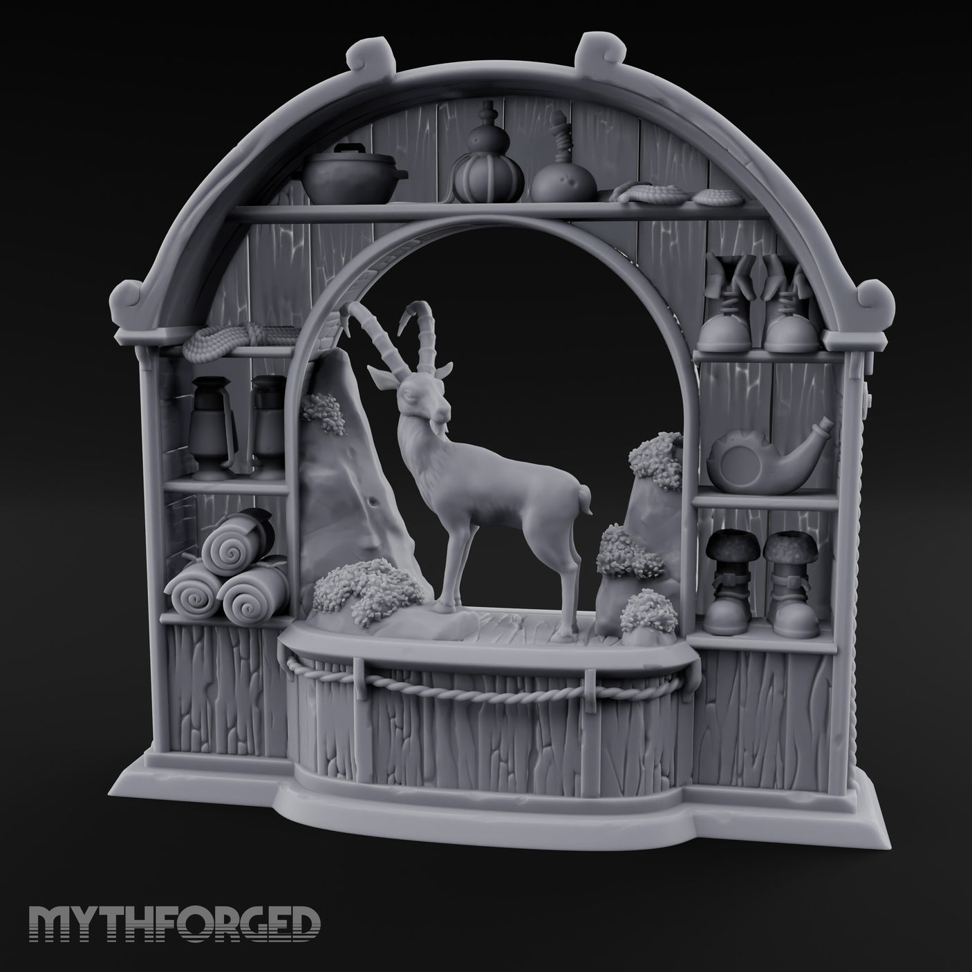 Ibex-Display Rope-Trimmed Adventurer's Shop Front Miniature for Dungeons and Dragons, Pathfinder or other TTRPGs