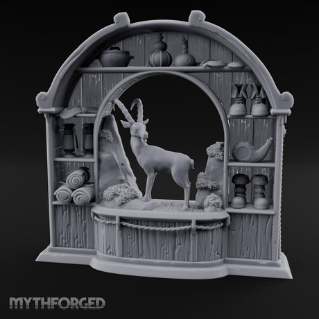 Ibex-Display Rope-Trimmed Adventurer's Shop Front Miniature for Dungeons and Dragons, Pathfinder or other TTRPGs