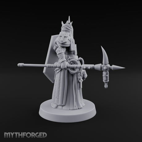 Icon Adorned Spear Wielding Human Priest Miniature for Dungeons and Dragons, Pathfinder or other TTRPGs