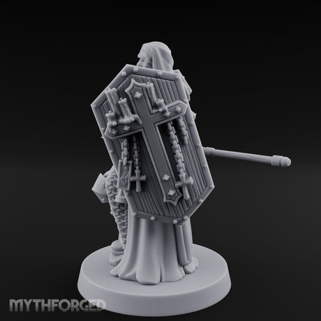 Icon Adorned Spear Wielding Human Priest Miniature for Dungeons and Dragons, Pathfinder or other TTRPGs