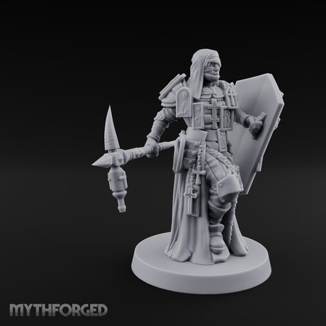 Icon Adorned Spear Wielding Human Priest Miniature for Dungeons and Dragons, Pathfinder or other TTRPGs