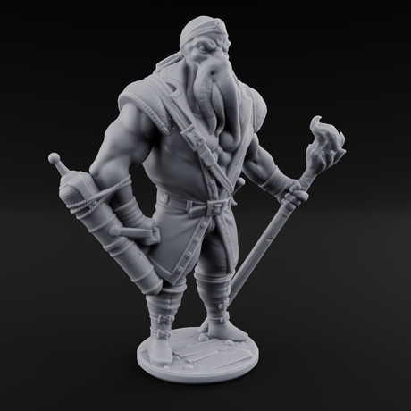 Torch Bearing Buccaneer Mind Flayer Pirate A Miniature for Dungeons and Dragons, Pathfinder or other TTRPGs