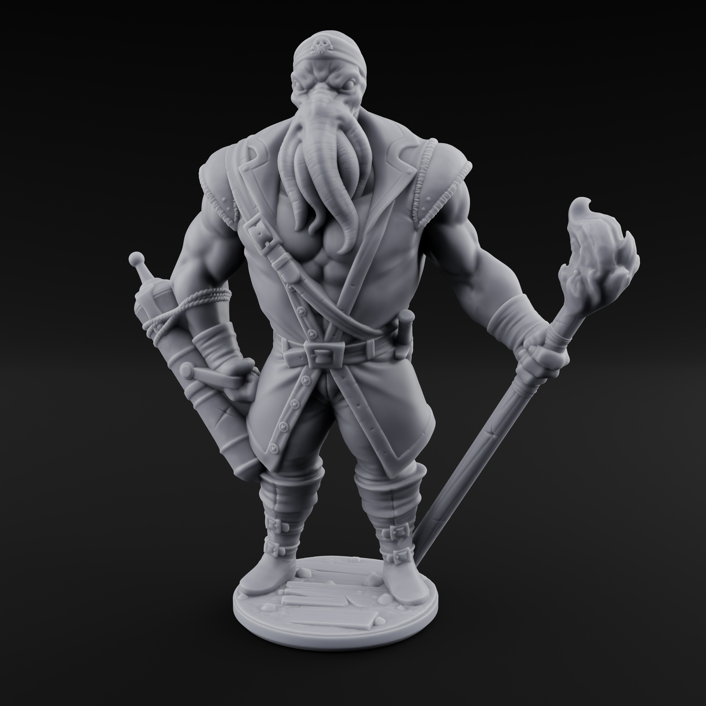 Torch Bearing Buccaneer Mind Flayer Pirate A Miniature for Dungeons and Dragons, Pathfinder or other TTRPGs