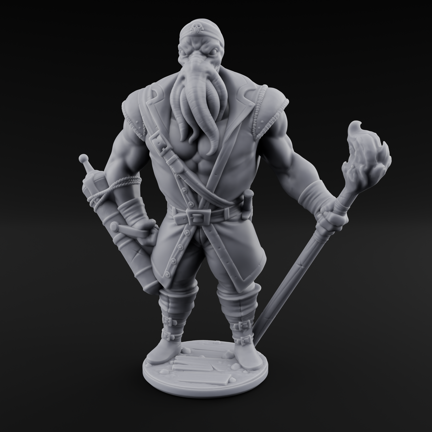 Torch Bearing Buccaneer Mind Flayer Pirate A Miniature for Dungeons and Dragons, Pathfinder or other TTRPGs