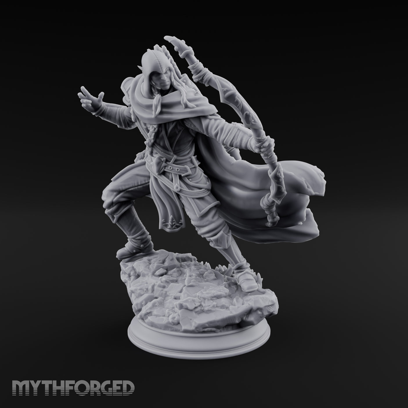 Lunging Forward Elf Ranger Miniature for Dungeons and Dragons, Pathfinder or other TTRPGs