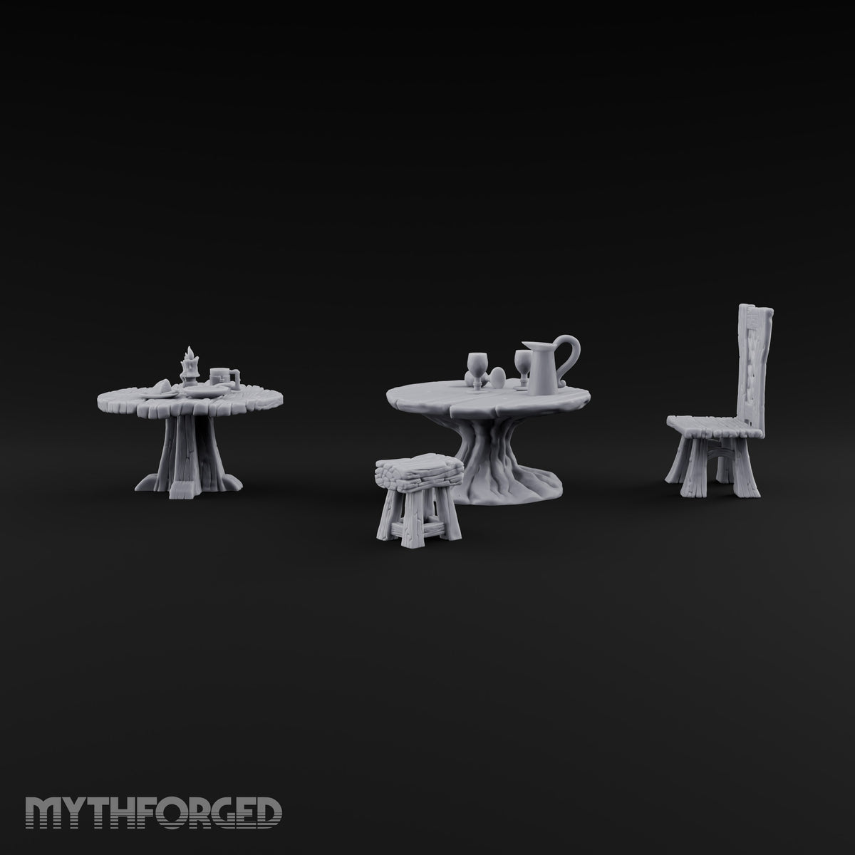 Stump Tables, Seats Saved Wooden Tavern Tables and Chairs