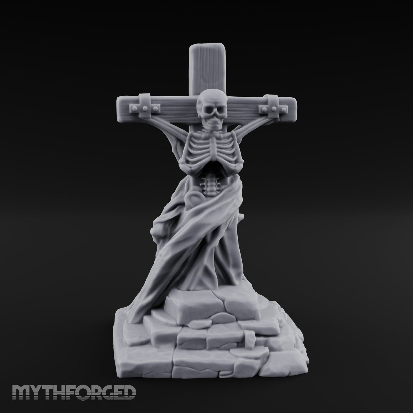 Iron-Bound Shroud-Draped Crucified Skeleton Monument Miniature for Dungeons and Dragons, Pathfinder or other TTRPGs
