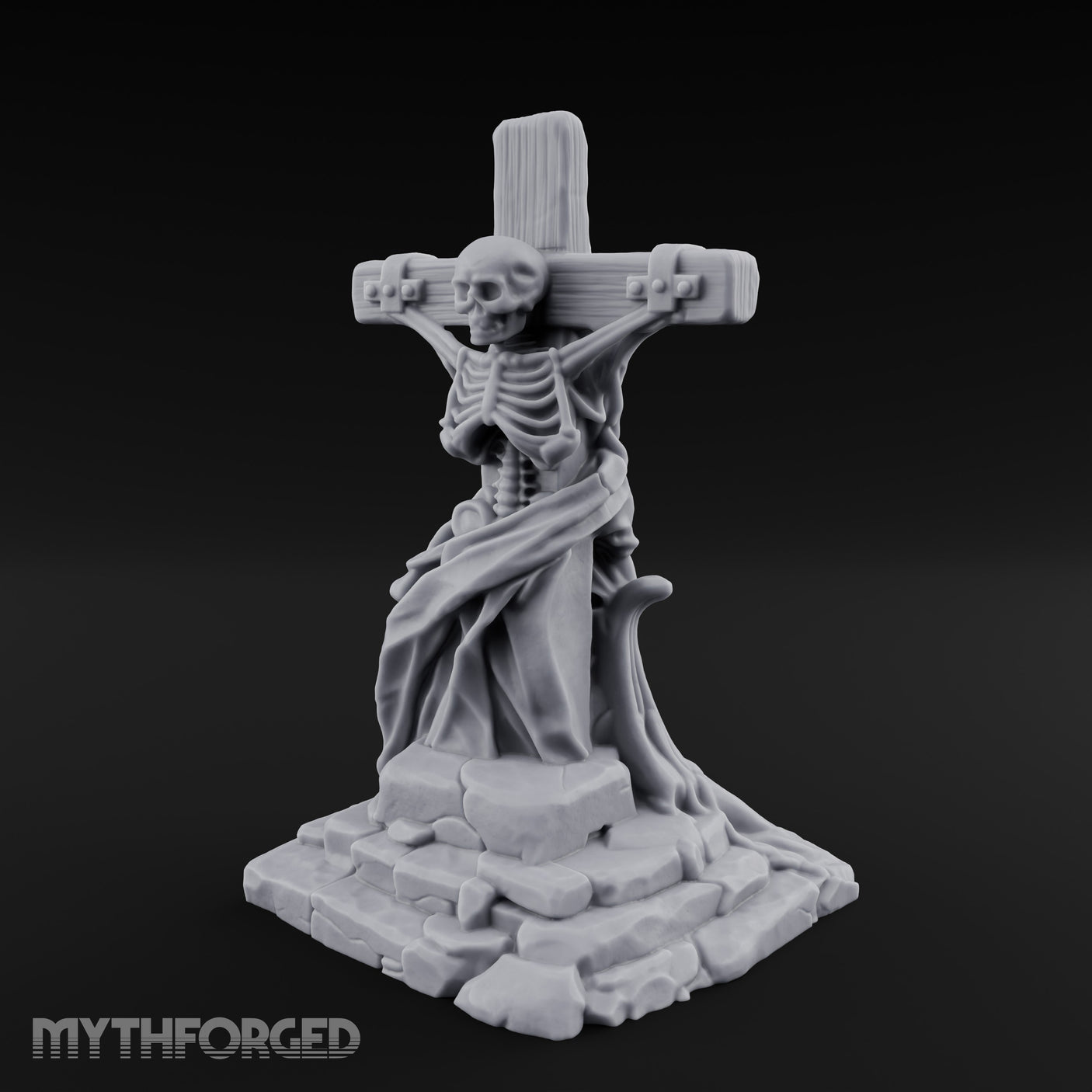 Iron-Bound Shroud-Draped Crucified Skeleton Monument Miniature for Dungeons and Dragons, Pathfinder or other TTRPGs