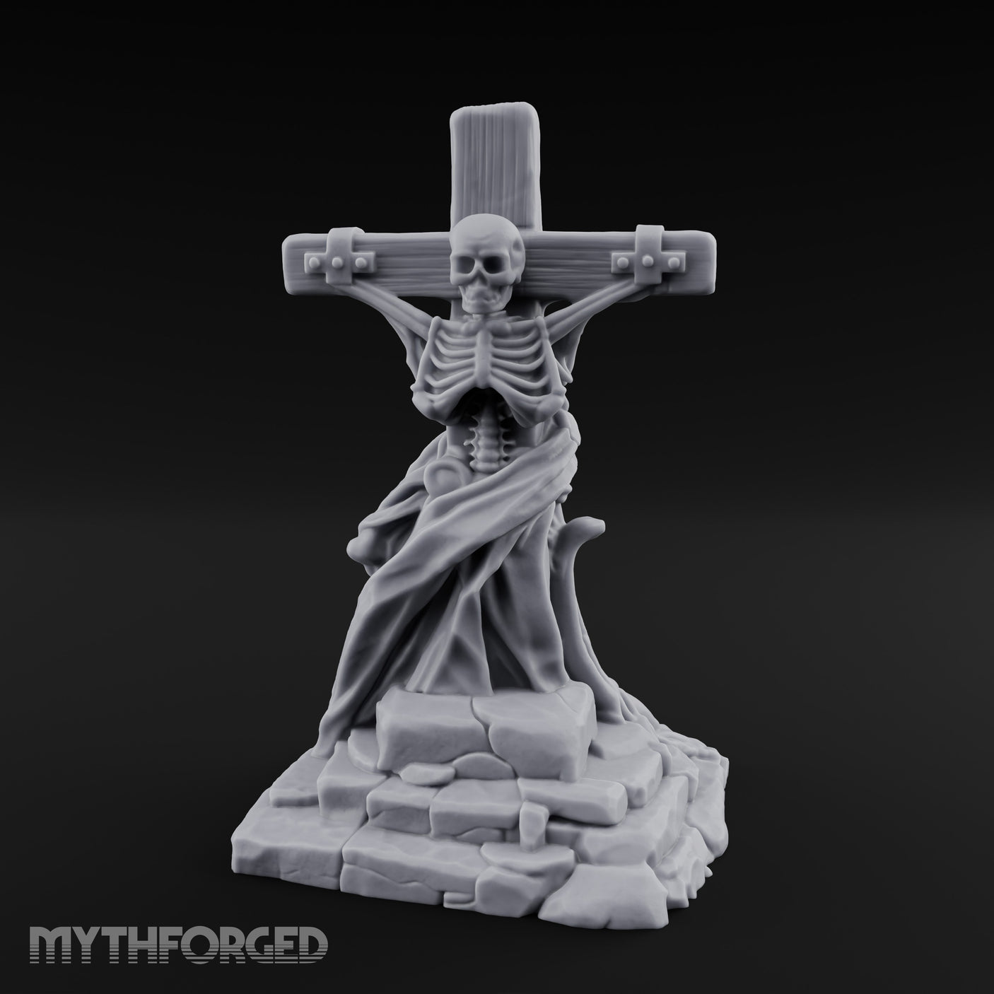 Iron-Bound Shroud-Draped Crucified Skeleton Monument Miniature for Dungeons and Dragons, Pathfinder or other TTRPGs