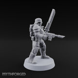 Trust the Moustache Human Armoured Heavy Weapons Soldiers — B · Gun 1 + Chainsword and Pistol + Gun 3 + Gun 4 + Gun 5