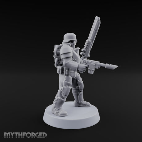 Trust the Moustache Human Armoured Heavy Weapons Soldiers — B · Gun 1 + Chainsword and Pistol + Gun 3 + Gun 4 + Gun 5