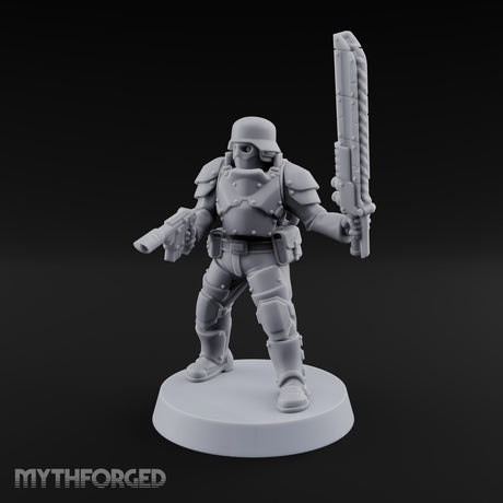 Trust the Moustache Human Armoured Heavy Weapons Soldier B — Chainsword and Pistol