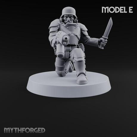 Trust the Moustache Human Armoured Heavy Weapons Soldiers — E · Gun 1 + Gun 2 + Gun 3 + Gun 4 + Knife and Hand Flamer